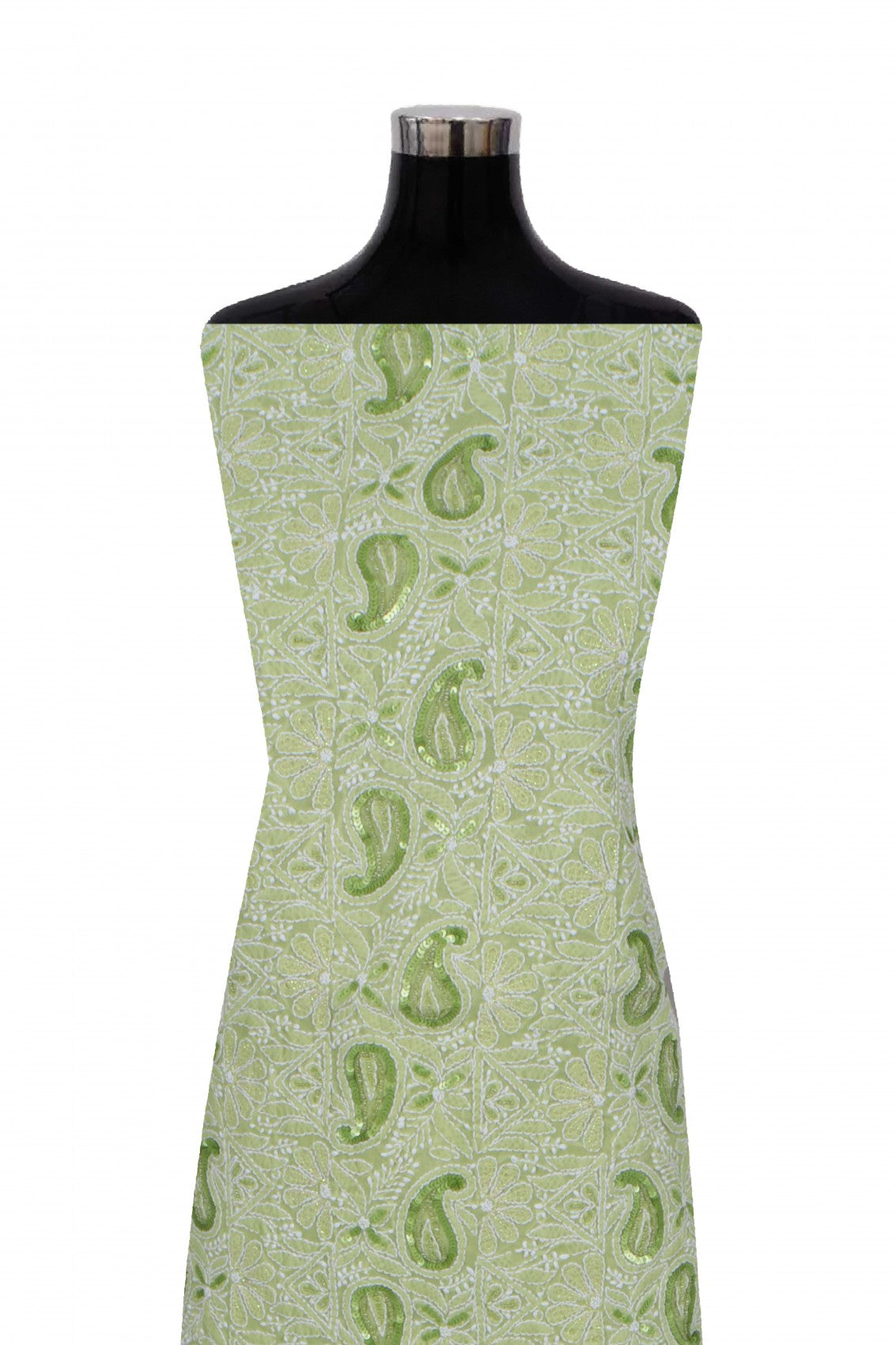 Ada Hand Embroidered Apple Green Cotton Lucknowi Chikankari Unstitched Suit Piece With Pearl Work 01A270933