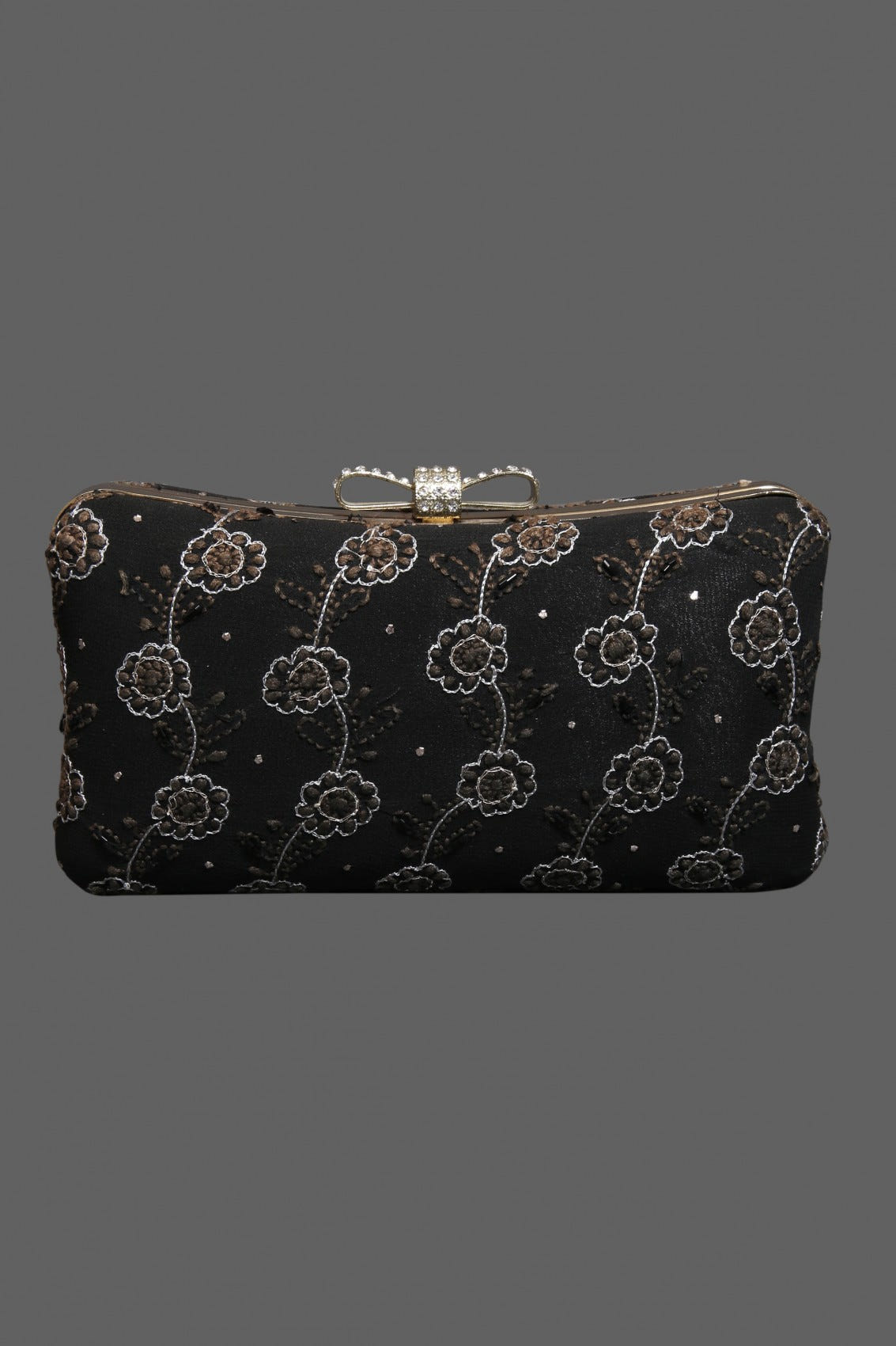 Ada Hand Embroidered Black Pure georgette Lucknowi Chikankari Clutch With Muqaish Work A606048