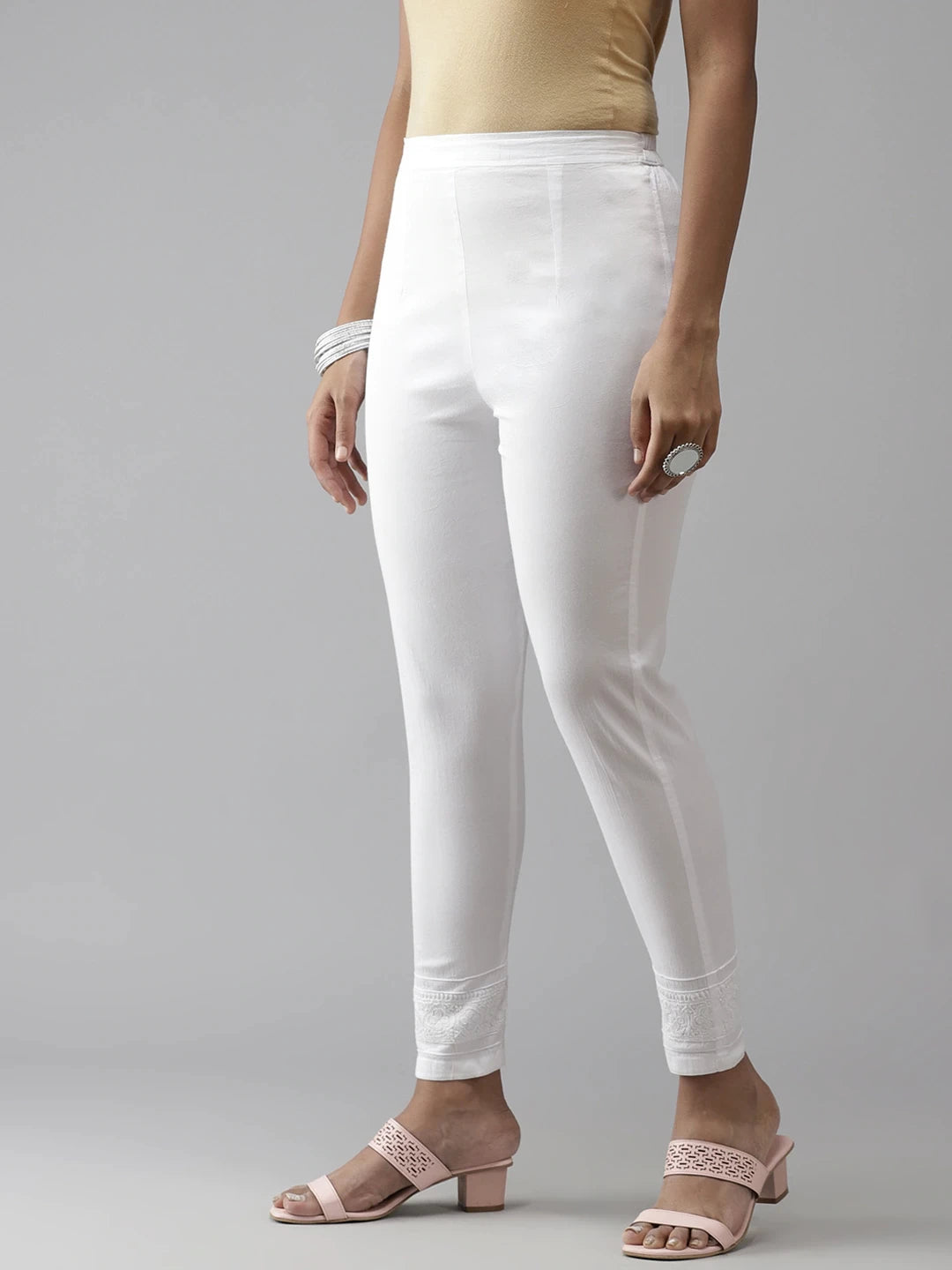Ada Hand Embroidered White Cotton Lucknowi Chikankari Trouser A711138
