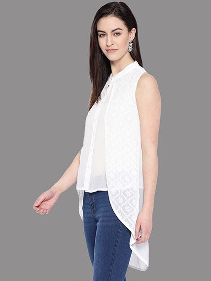 Ada Hand Embroidered White Faux Georgette Lucknowi Chikankari Top A100234