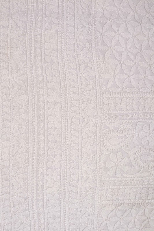 Ada Hand Embroidered White Georgette Lucknowi Chikan Unstitched Kurta Piece A602110