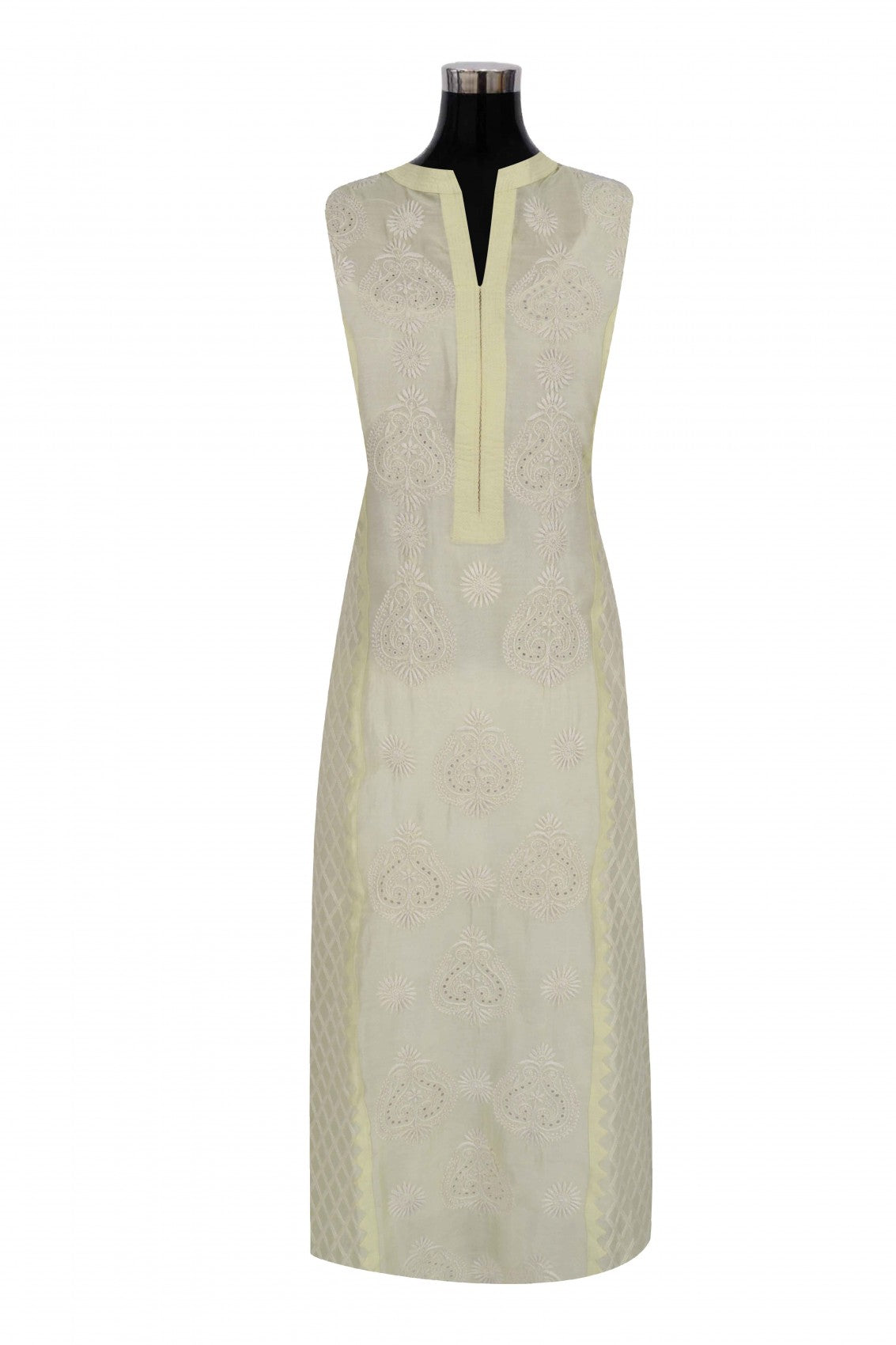 Ada Hand Embroidered Lemon Chanderi Lucknowi Chikankari Semi-Stitched Anarkali Kurta Dupatta Set A497281