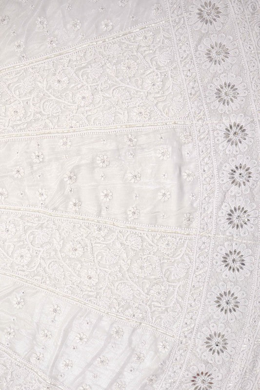 Ada Hand Embroidered White Georgette Lucknowi Chikankari Lehenga Set with Pearl Work A74224