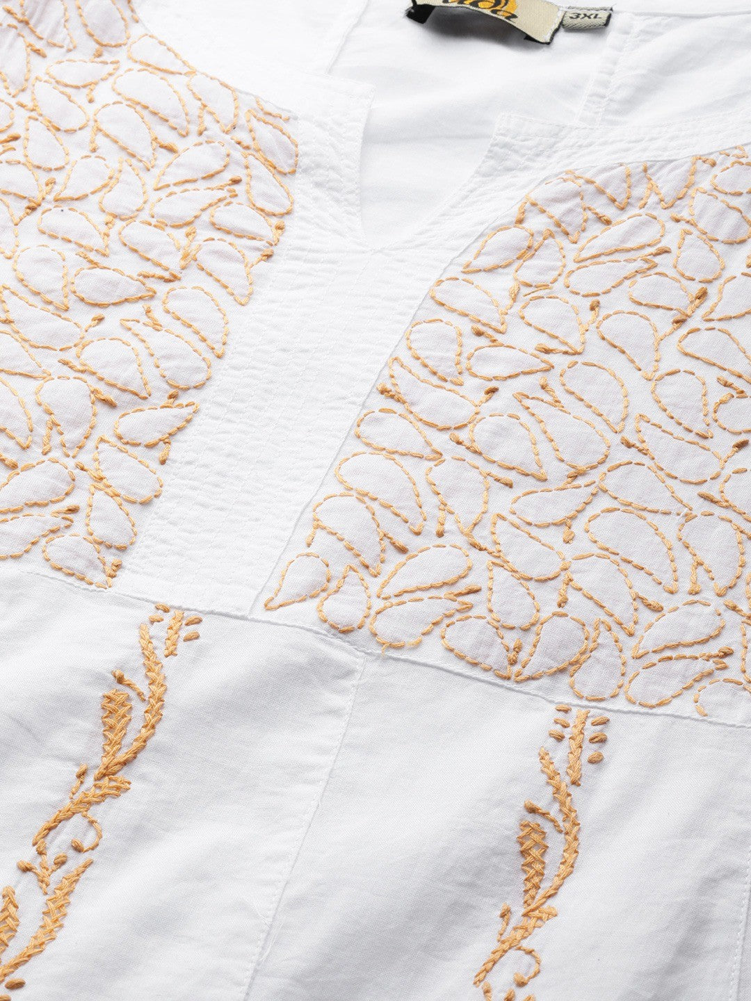 Ada Hand Embroidered White Cotton A Line Lucknowi Chikankari Straight Kurta A100205