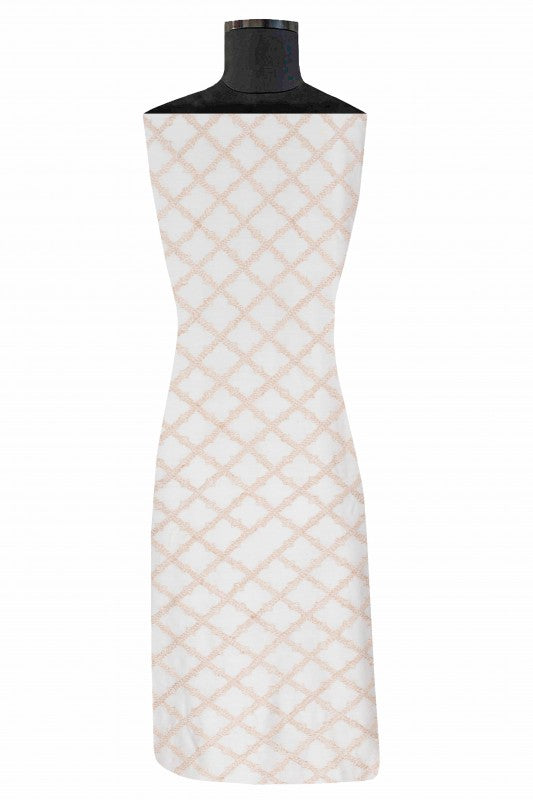 Ada Hand Embroidered Cream Chanderi Lucknowi Chikan Unstitched Kurta Piece- A422546