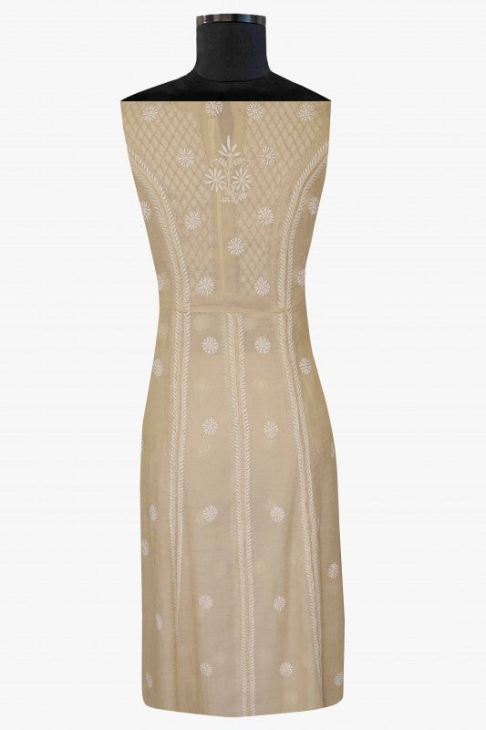 Ada Hand Embroidered Natural Fawn Tissue Lucknowi Chikan Semi-Stitched Kurta Piece With Muqaish Work-A575203