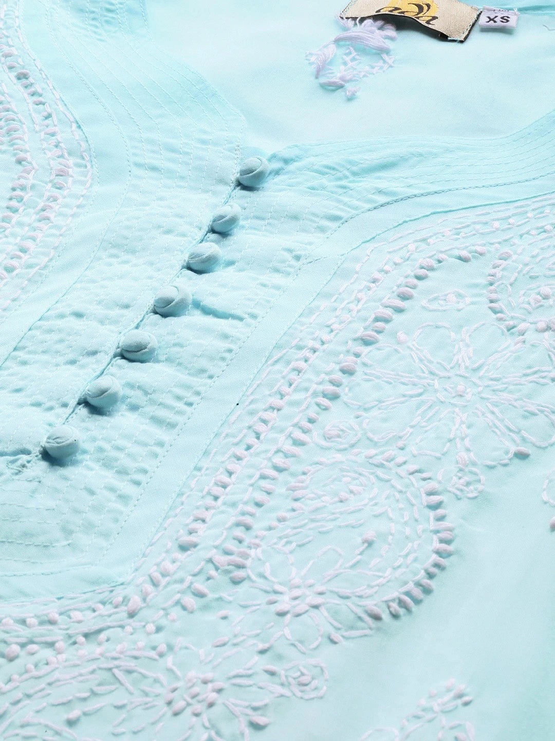 Ada Hand Embroidered Blue Cotton Lucknowi Chikankari Straight Kurta A100357
