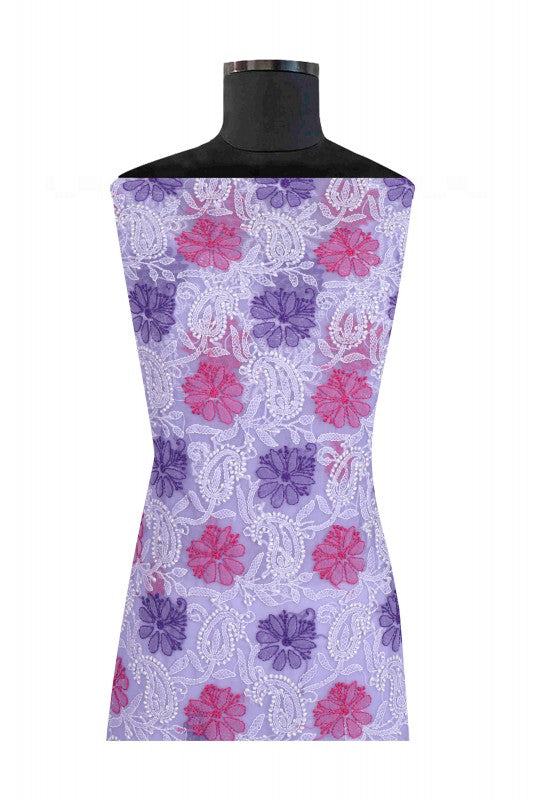 Ada Hand Embroidered Lilac Georgette Lucknowi Chikan Unstitched Kurta Piece A93600