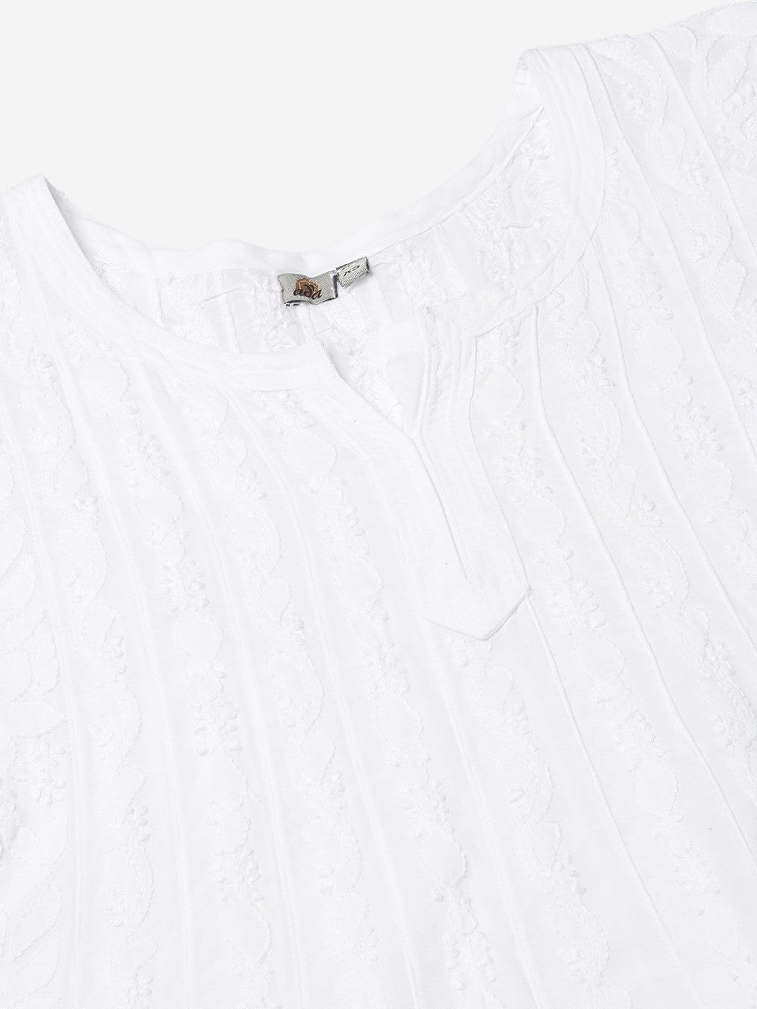 Ada Hand Embroidered White Cotton Lucknowi Chikankari A-Line Kurti A911114