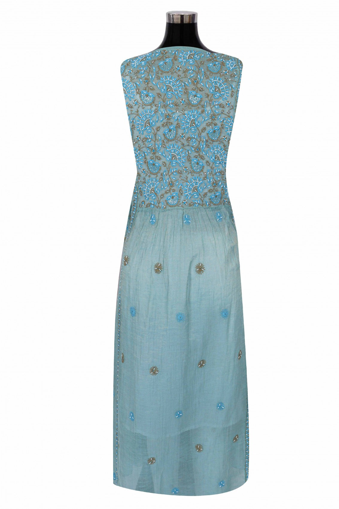 Ada Hand Embroidered Iceberg Blue Chanderi Lucknowi Chikankari Semi-Stitched Anarkali Kurta Dupatta Set With Pearl Work 01A197020