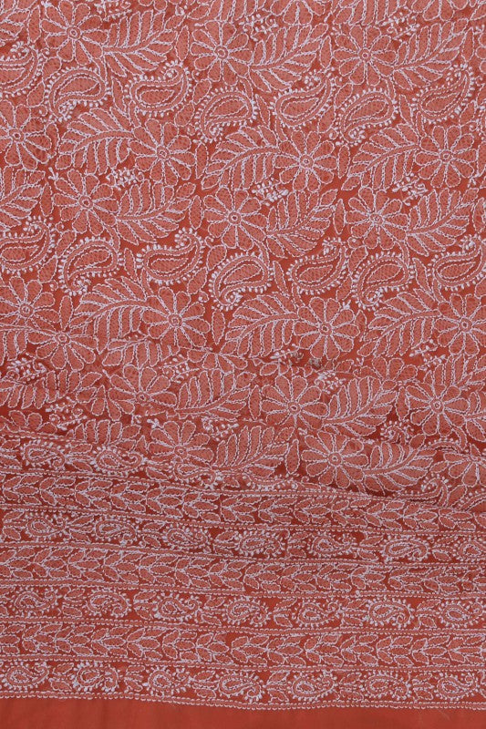 Ada Hand Embroidered Coral Red Georgette Lucknowi Chikankari Unstitched Suit Piece A612725