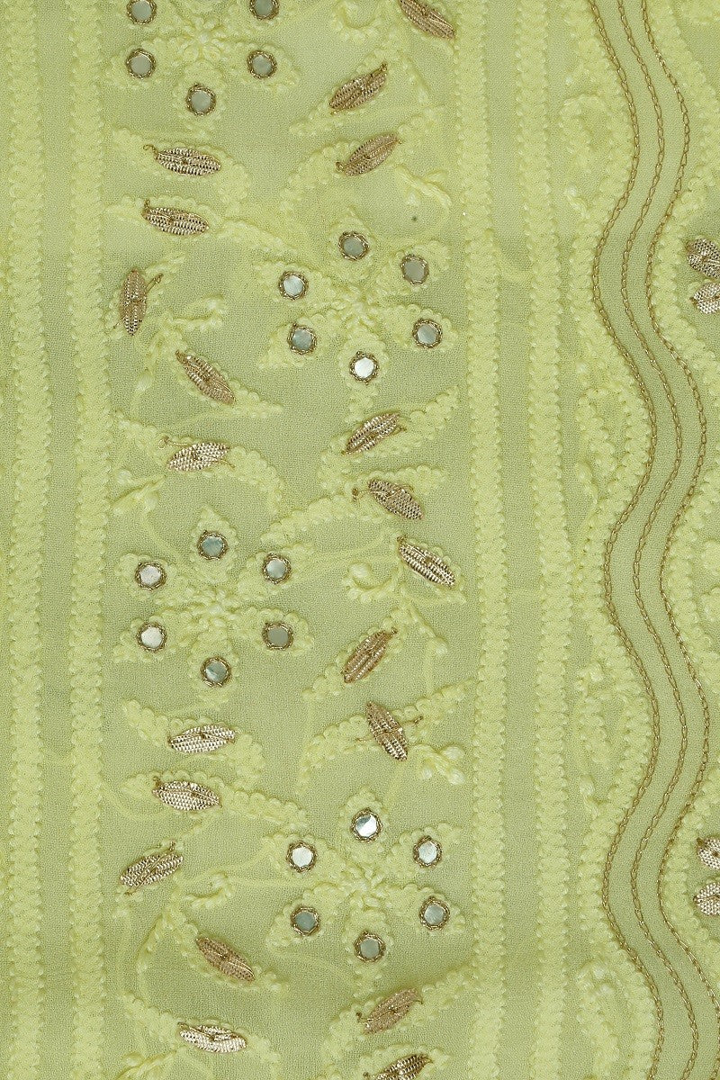 Ada Hand Embroidered Blonde Lemon Georgette Lucknowi Chikan Unstitched Kurta Piece with Gota Patti Work A482678