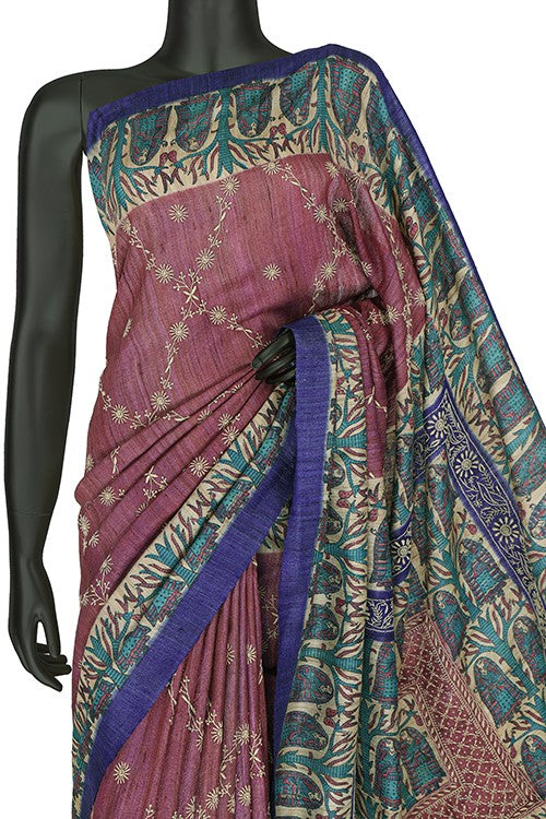 Ada Hand Embroidered Onion Pink Silk Lucknowi Chikankari Saree With Blouse A603884