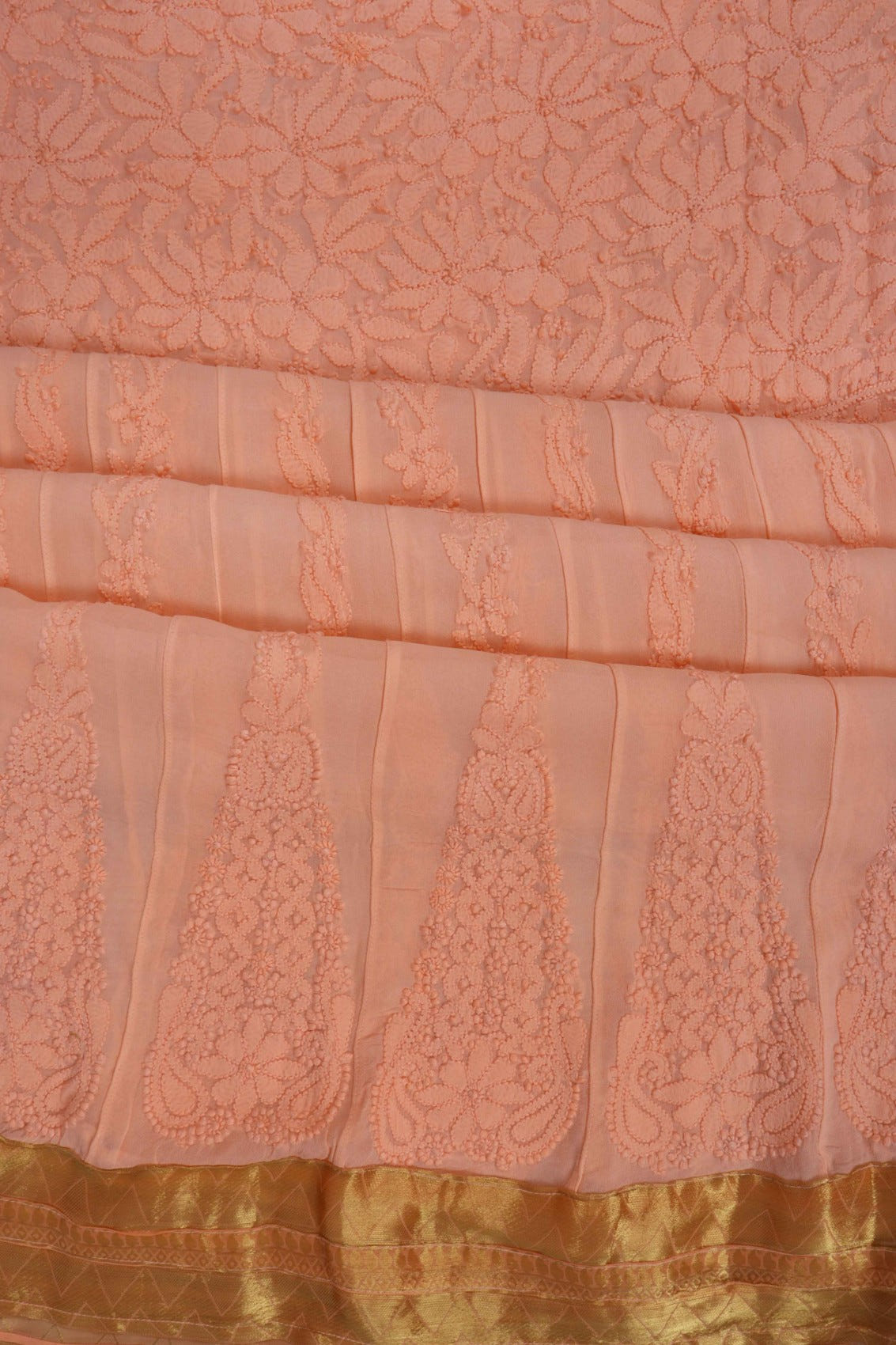Ada Hand Embroidered Peach Georgette Lucknowi Chikankari Semi-Stitched Anarkali Kurta Piece A566903