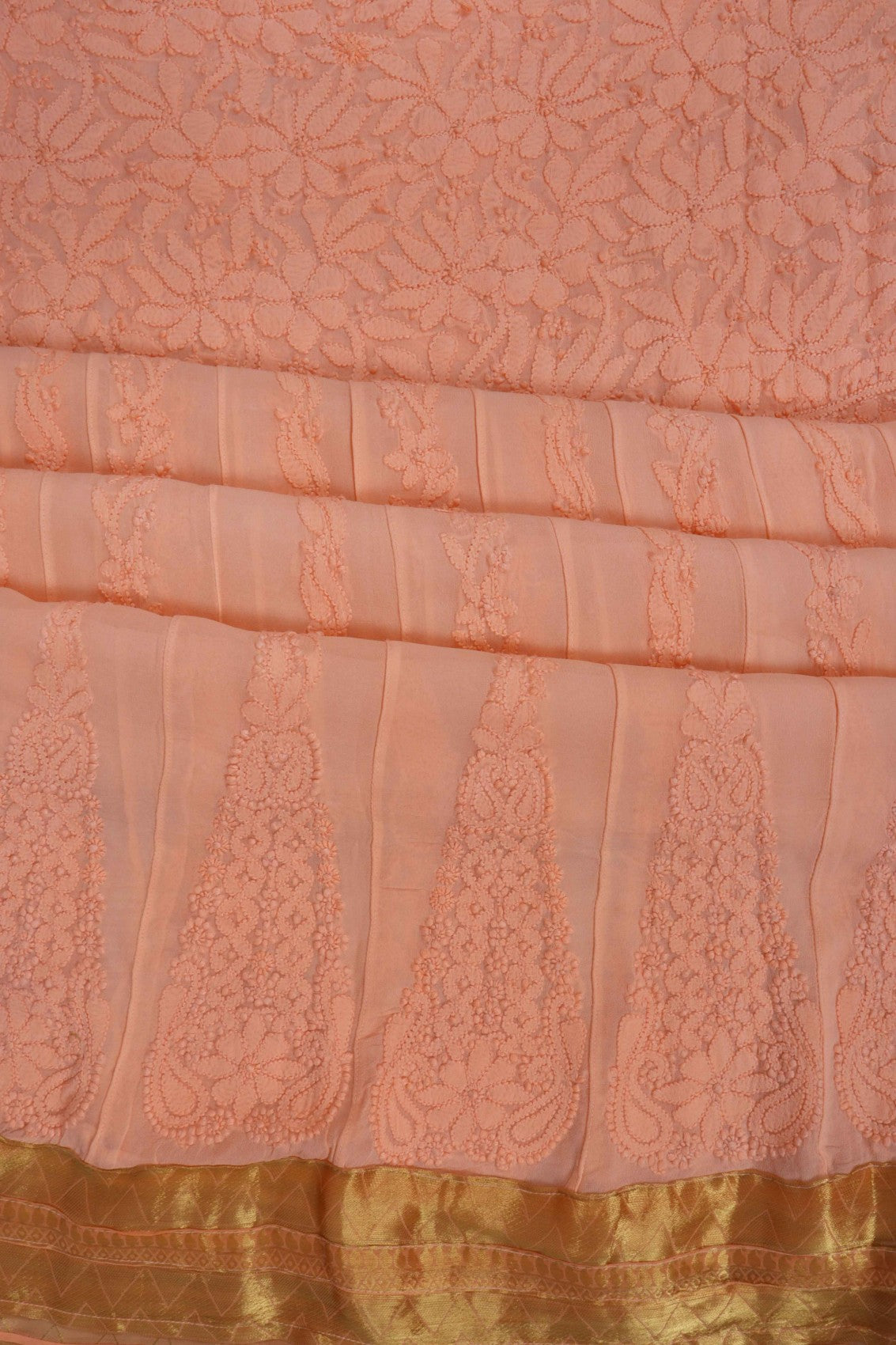 Ada Hand Embroidered Peach Georgette Lucknowi Chikankari Semi-Stitched Anarkali Kurta Piece A566903