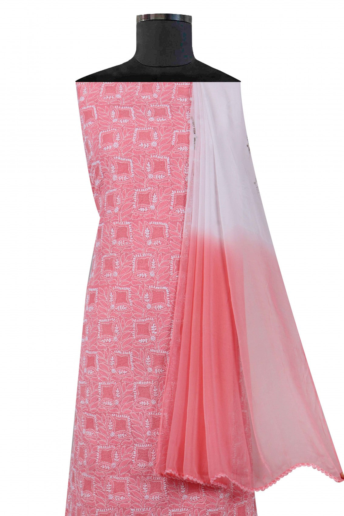 Ada Hand Embroidered Pink Cotton Lucknowi Chikankari Unstitched Suit Piece 01A23696