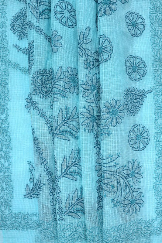 Ada Hand Embroidered Blue Kota Lucknowi Chikankari Saree With Blouse A607032