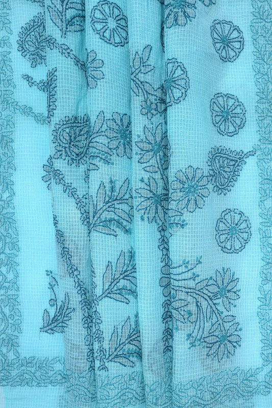 Ada Hand Embroidered Blue Kota Lucknowi Chikankari Saree With Blouse A607032