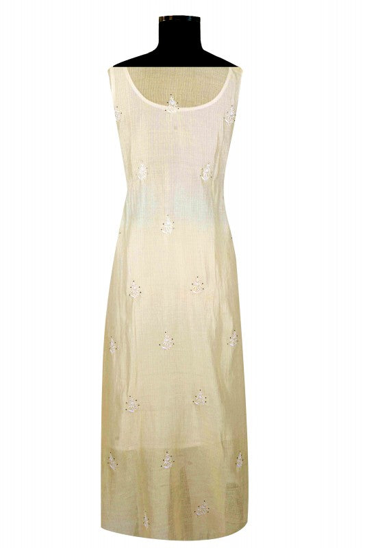 Ada Hand Embroidered Fawn Chanderi Lucknowi Chikan Unstitched Kurta Dupatta Set A145986