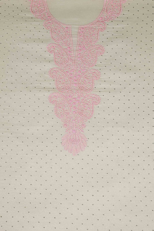 Ada Hand Embroidered Cream Chanderi Lucknowi Chikankari Unstitched Suit Piece With Muqaish Work A449832
