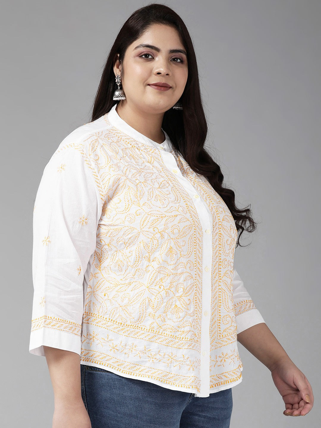 Ada Hand Embroidered White Cotton Lucknowi Chikankari Shirt A911251