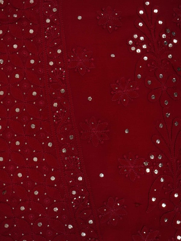 Ada Hand Embroidered Maroon Pure Georgette Lucknowi Chikankari Unstitched Kurta Piece With Muqaish Work A343579