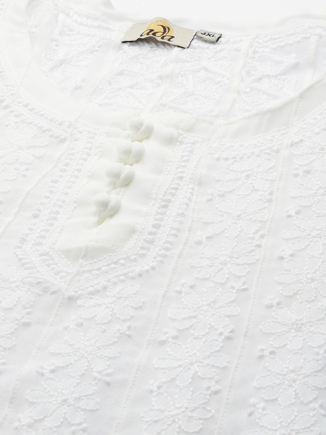 Ada Hand Embroidered White Georgette Lucknow Chikankari Anarkali A-Line Kurta A100300