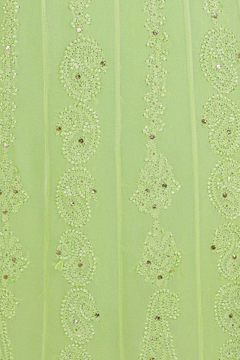 Ada Hand Embroidered Pear Green Georgette Lucknowi Chikankari Semi-stitched Anarkali Kurta Dupatta Set With Muqaish Work A619754