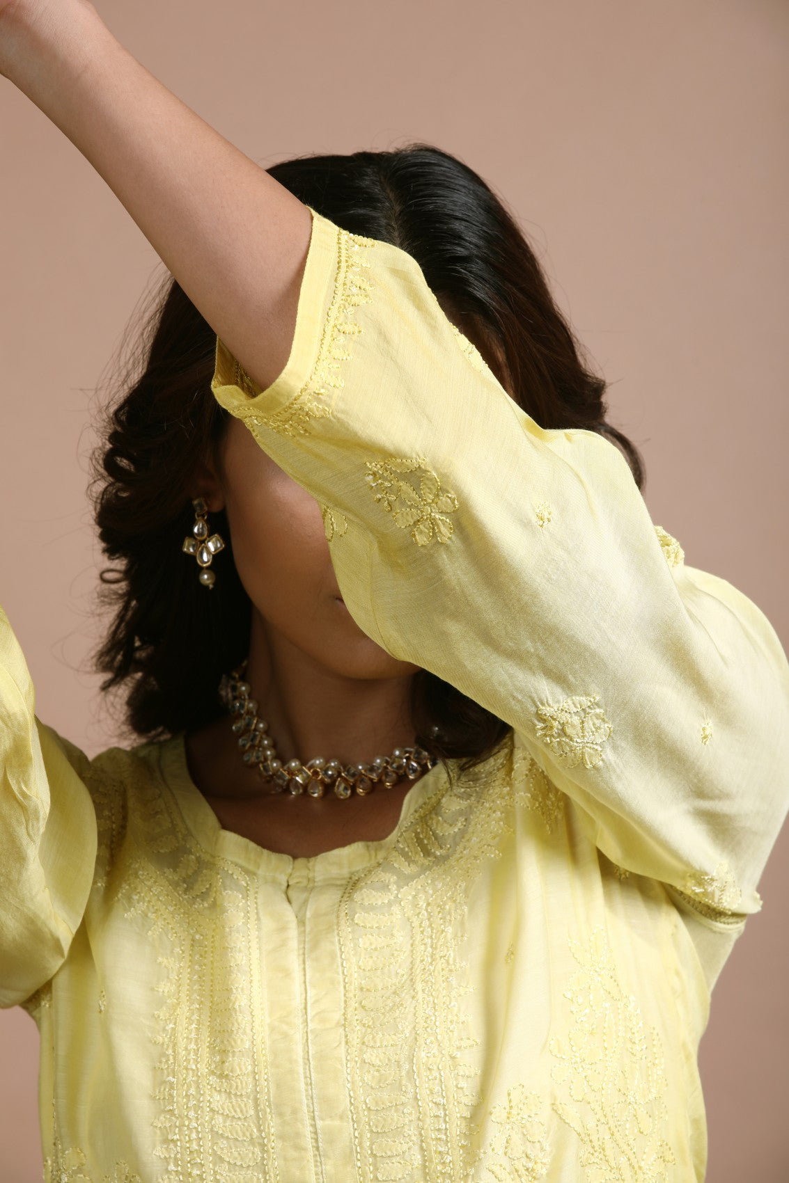 Ada Hand Embroidered Mehendi Green Cotton Lucknowi Chikankari Kurta With Plazzo Set 01A272974
