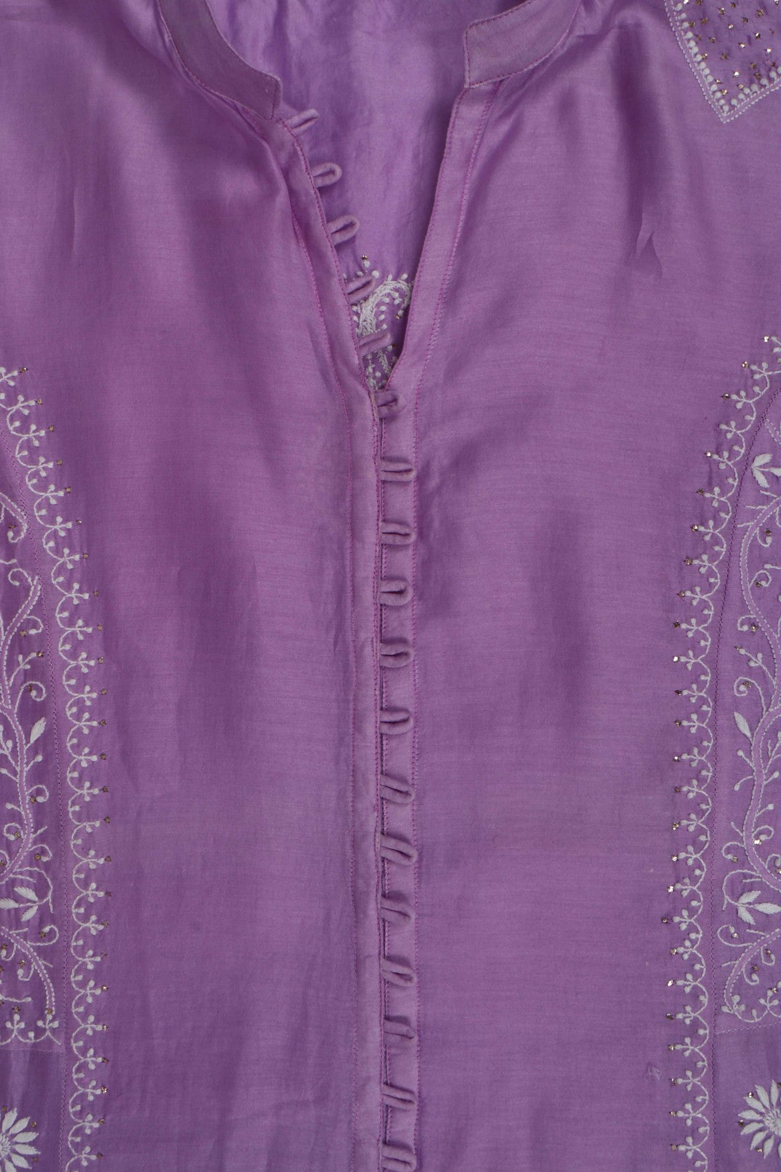 Ada Hand Embroidered Mauve Chanderi Lucknowi Chikankari Semi-Stitched Anarkali Kurta With Muqaish Work A601077
