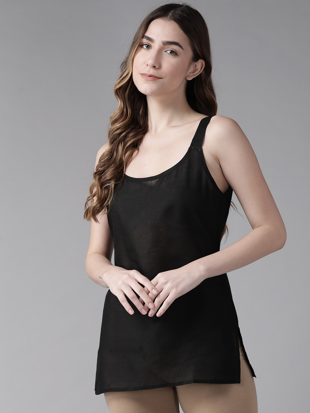 Ada Mauve and Black Cotton Short Slips Combo of 2  A31347.2