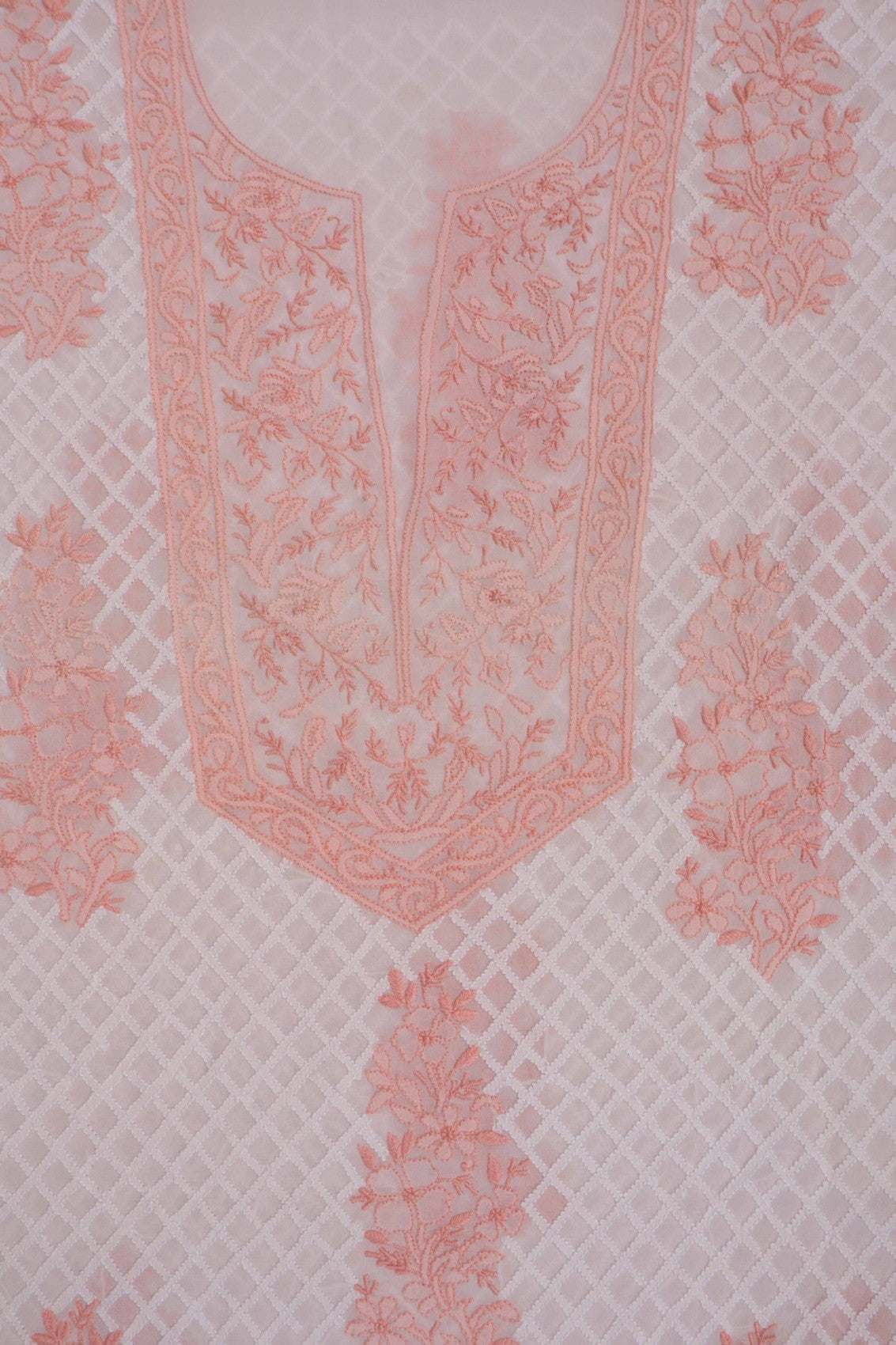 Ada Hand Embroidered Light Peach Pure Georgette Lucknowi Chikankari Unstitched Kurta Dupatta Set A454113