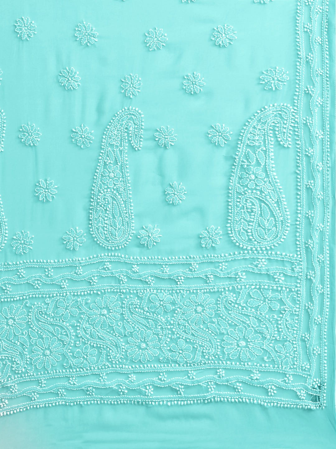 Ada Hand Embroidered Sea Green Georgette Lucknow Chikan Saree with Blouse A100574