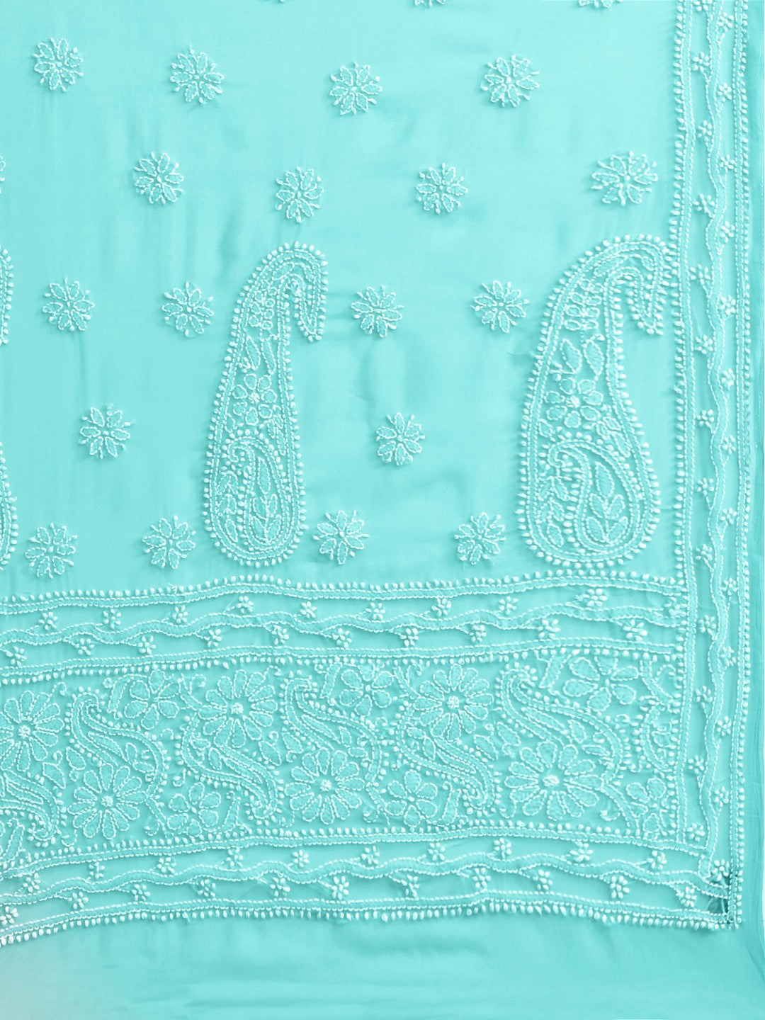 Ada Hand Embroidered Sea Green Georgette Lucknow Chikan Saree with Blouse A100574