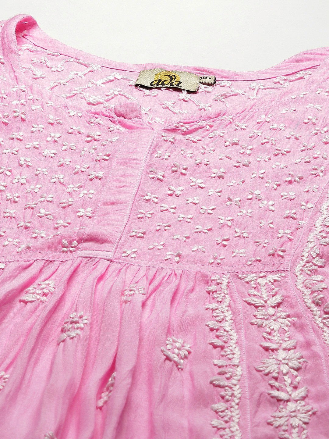 Ada Hand Embroidered Pink Muslin Lucknow Chikan Kurti-A911130