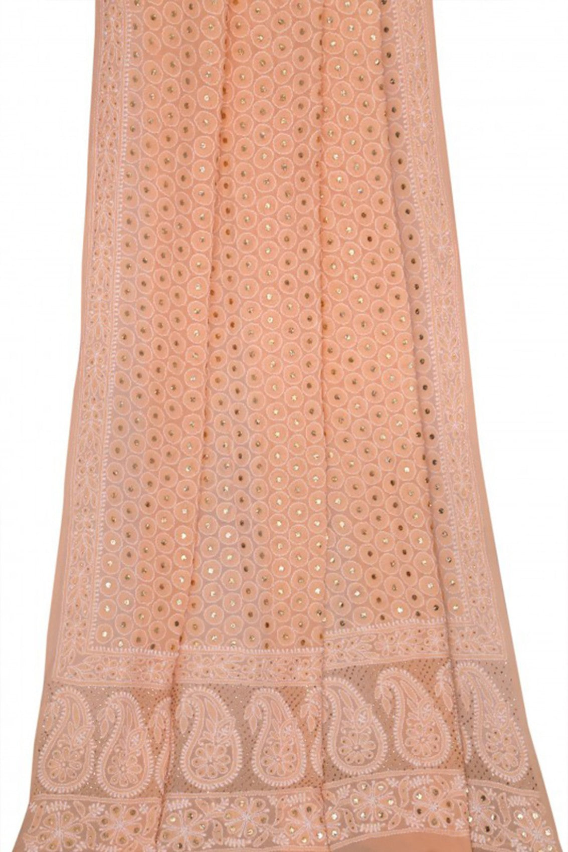 Ada Hand Embroidered Peach Pure Georgette Lucknowi Chikankari Dupatta With Muqaish Work A574883