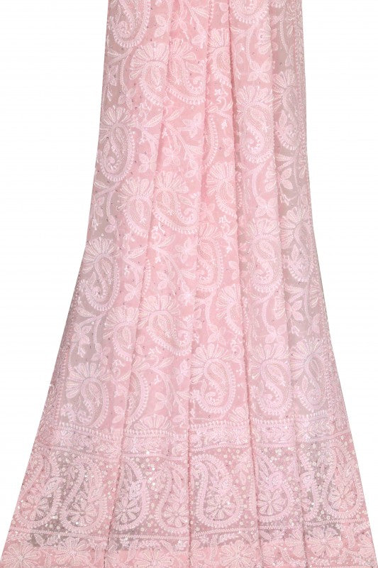 Ada Hand Embroidered Pink Pure Georgette Lucknowi Chikankari Dupatta with Pearl Work - A612181