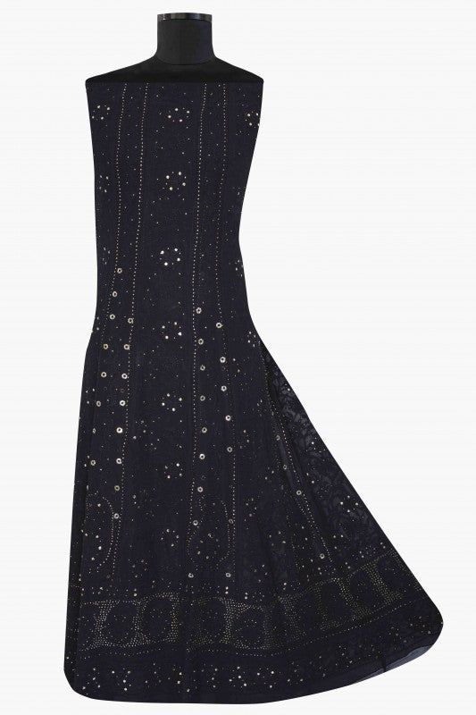 Ada Hand Embroidered Black Georgette Lucknowi Chikankari Semi-stitched Anarkali Kurta Dupatta With Muqaish Work – A571878