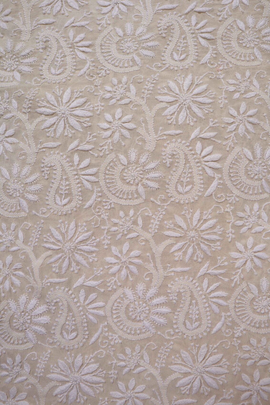 Ada Hand Embroidered Cream Pure Georgette Lucknowi Chikankari Unstitched Kurta Dupatta Set A70992