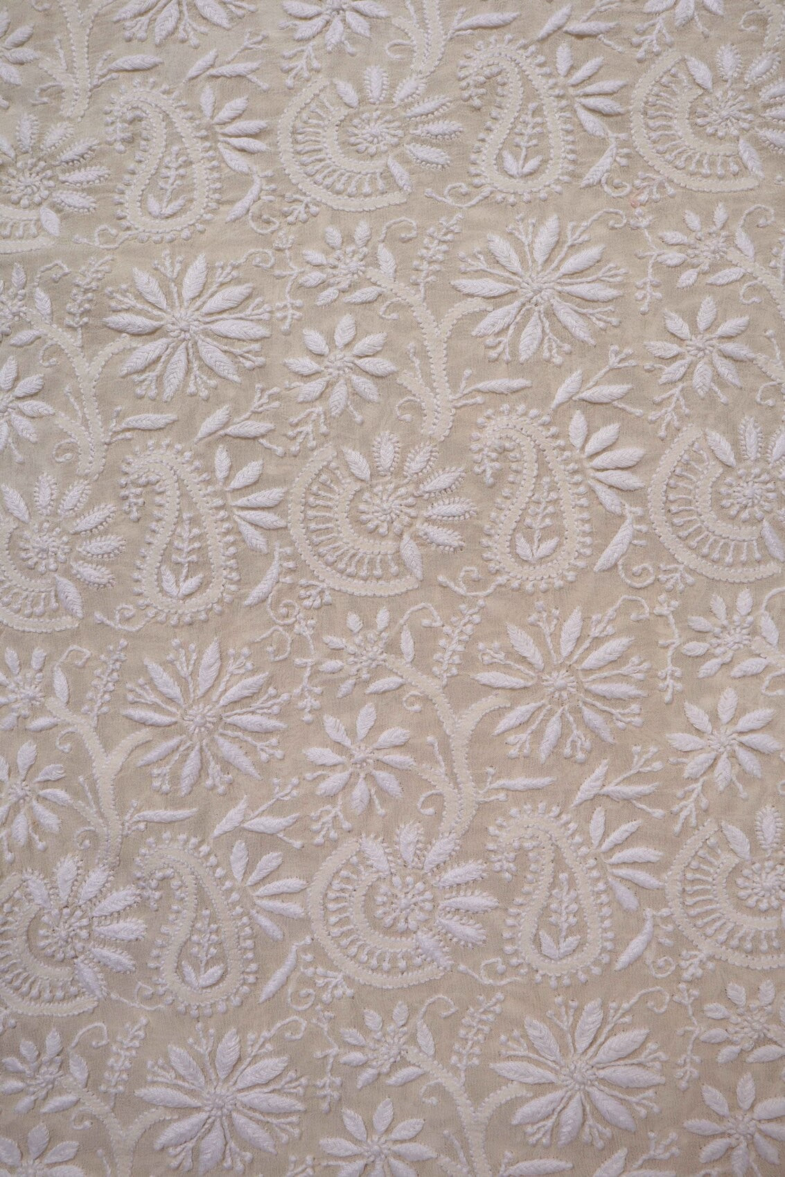 Ada Hand Embroidered Cream Pure Georgette Lucknowi Chikankari Unstitched Kurta Dupatta Set A70992
