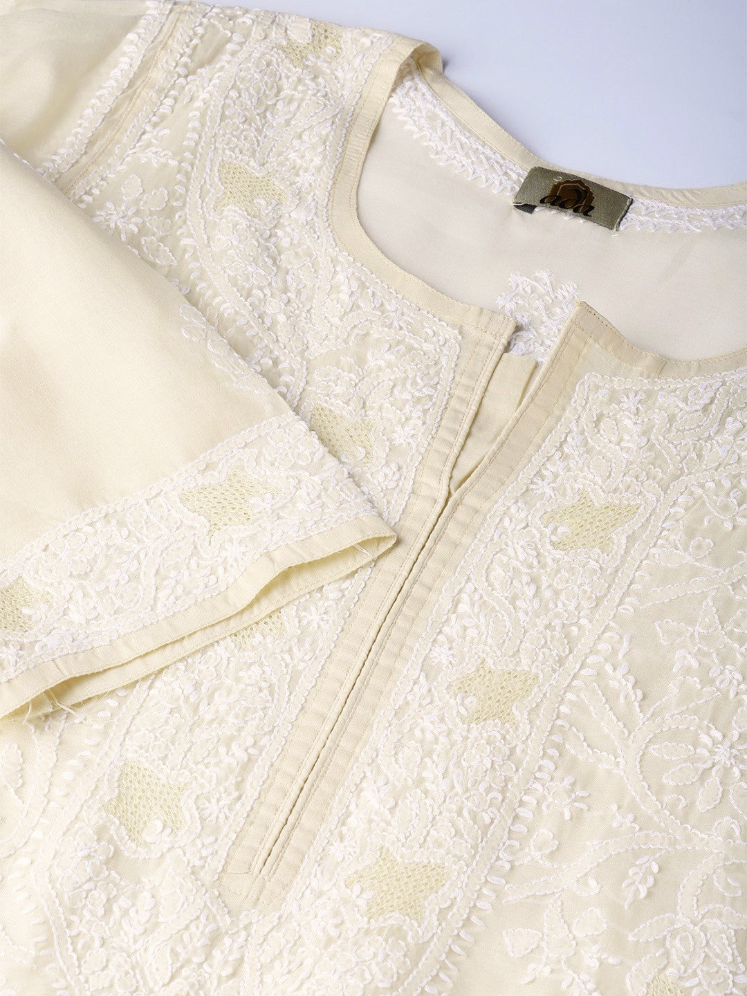 Ada Hand Embroidered Fawn Cotton Lucknowi Chikankari Straight Kurta A100123