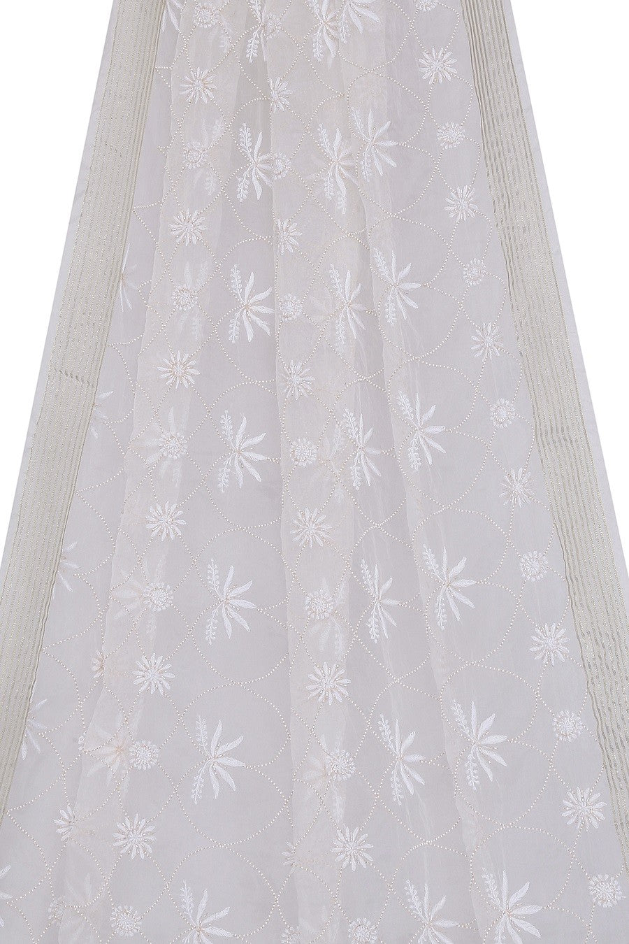Ada Hand Embroidered White Organza Chikan Dupatta- A615365