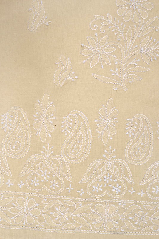 Ada Hand Embroidered Fawn Cotton Lucknowi Chikan Unstitched Suit Piece A603795
