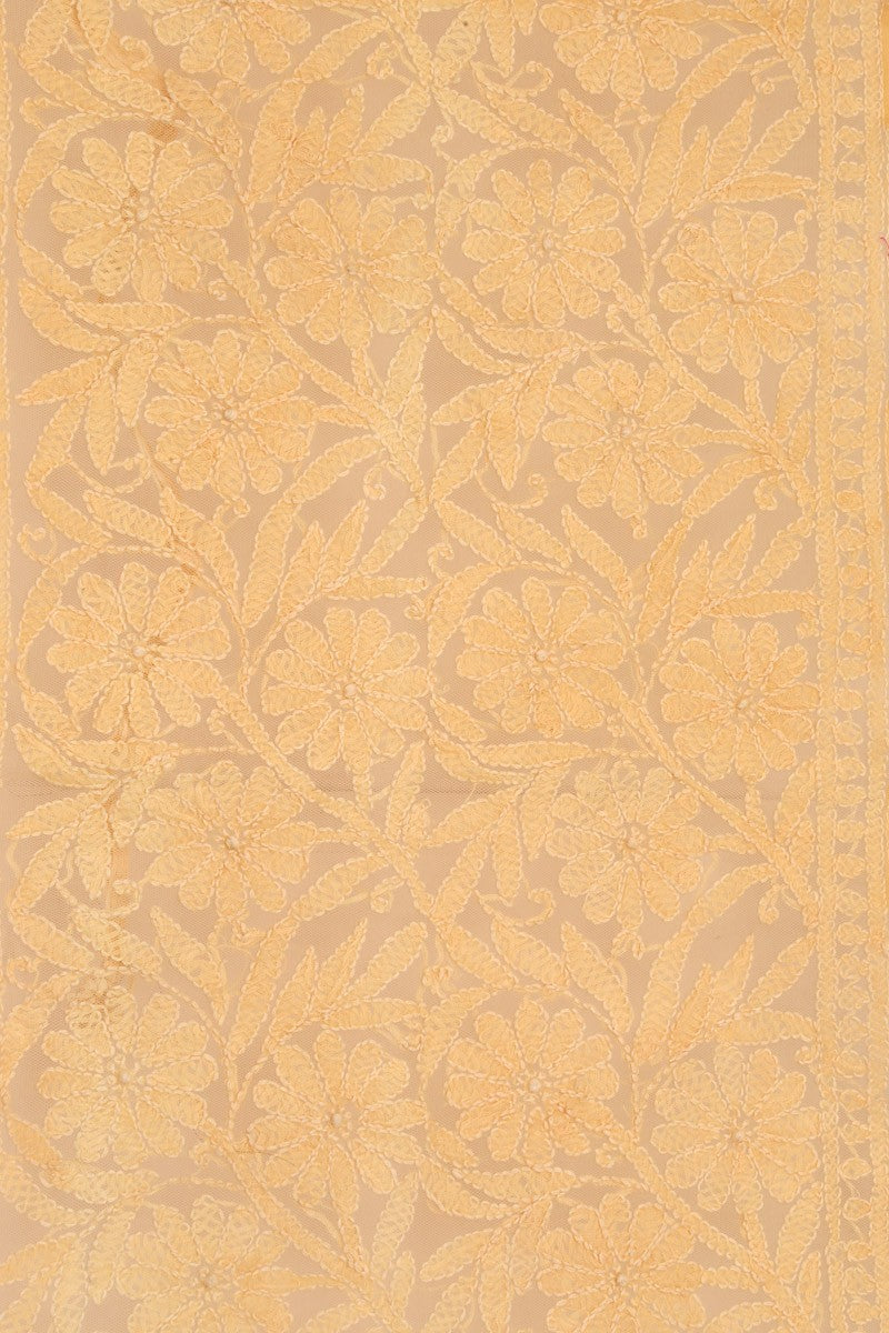 Ada Hand Embroidered Peach Net Lucknowi Chikankari Curtain- A586533