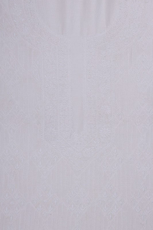 Ada Hand Embroidered White Chanderi Lucknowi Chikankari Unstitched Men's Kurta Piece A595432