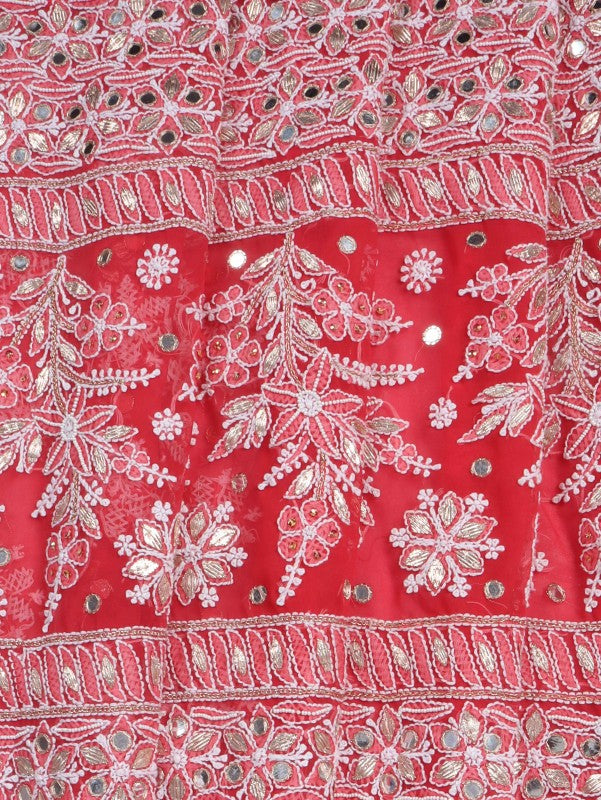 Ada Hand Embroidered Carrot Pink Georgette Lucknowi Chikankari Saree/Blouse With Gota Patti Work A621565