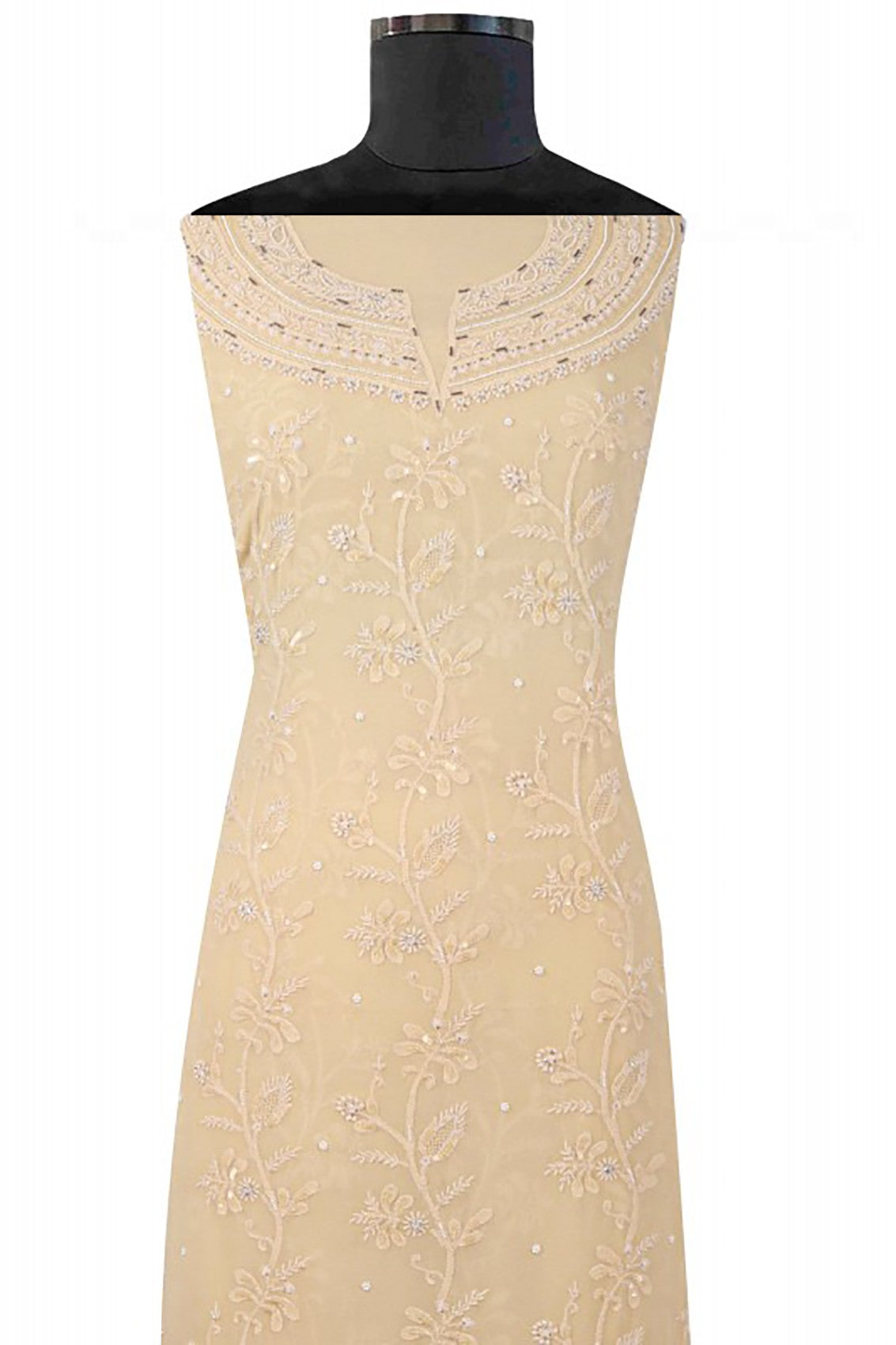 Ada Hand Embroidered Fawn Pure Georgette Lucknowi Chikankari Unstitched Suit Piece With Pearl Work A58116