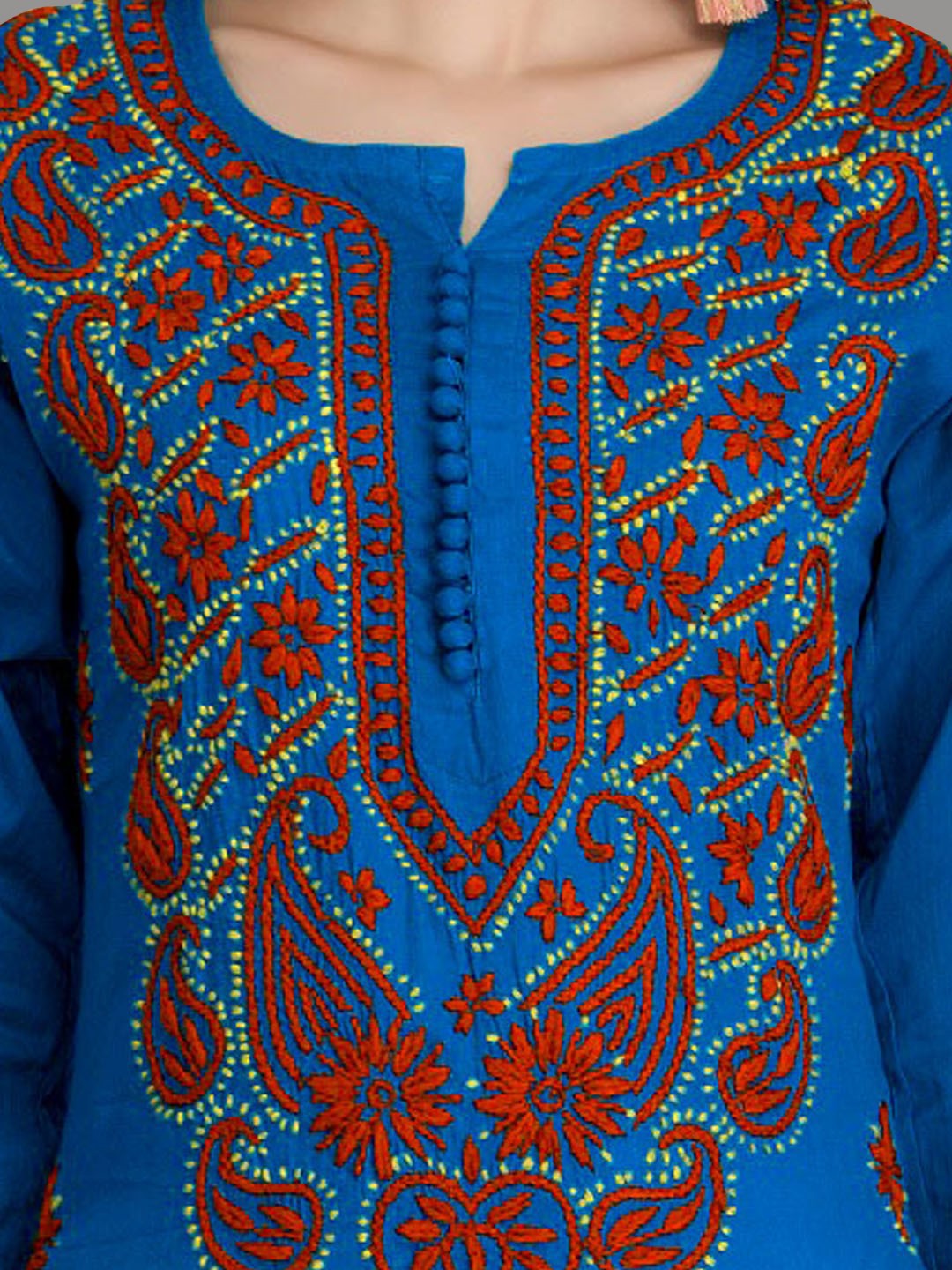 Ada Hand Embroidered Blue Cotton Lucknowi Chikankari Straight Kurta A223810