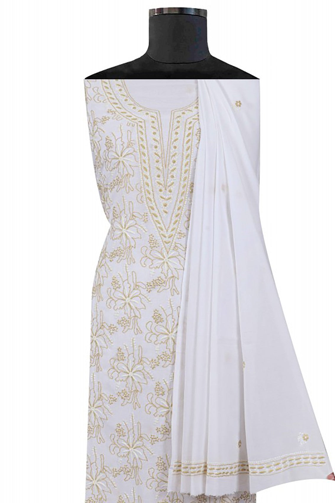 Ada Hand Embroidered White Cotton Lucknowi Chikankari Unstitched Suit Piece A533129
