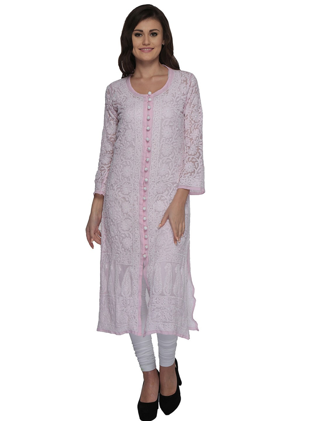 Ada Hand Embroidered Pink  Georgette Lucknowi Chikankari Straight Kurta A158894